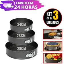 Kit 3 Formas com Fundo Removível Antiaderente para Torta Bolo Doces Salgados Reforçado