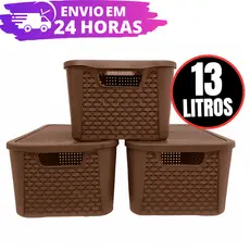 Kit 3 Caixas Organizadora Rattan REFORÇADA 13 LITROS - MARROM