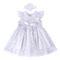 Vestido Infantil Bebê Menina Larissa com Tiara Roupas Algodão