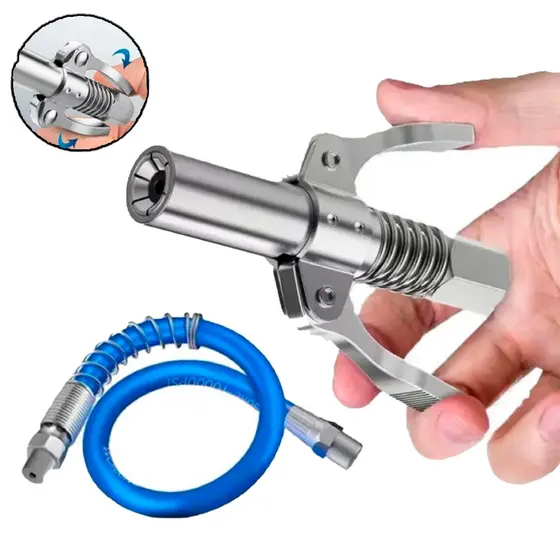 Bico Acoplador Para Engraxadeira Manual e Pneumática Universal Com Mangueira Alta Pressão
