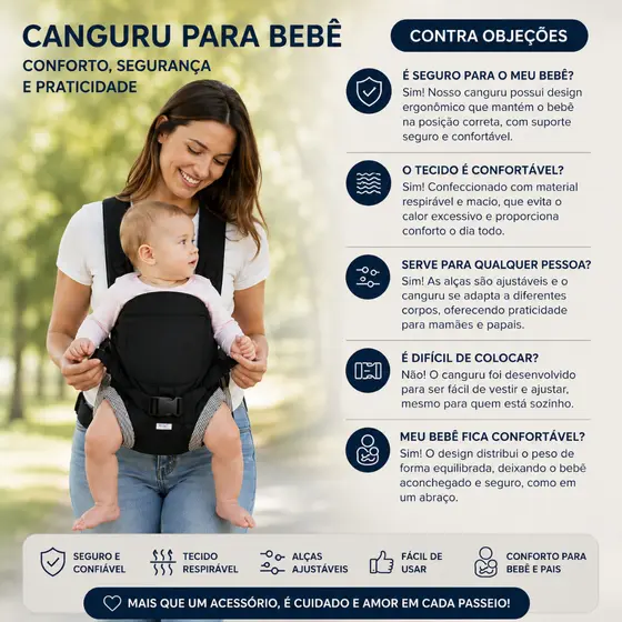 👶 Canguru Bebê Passeio Click 2 Posições com Conforto e Segurança Ajustável e Confortável