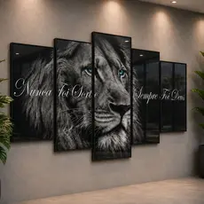 Quadro Decorativo Mosaico Leão de Juda Olho Azul Nunca Foi Sorte Sempre Foi Deus Sala Quarto Hd