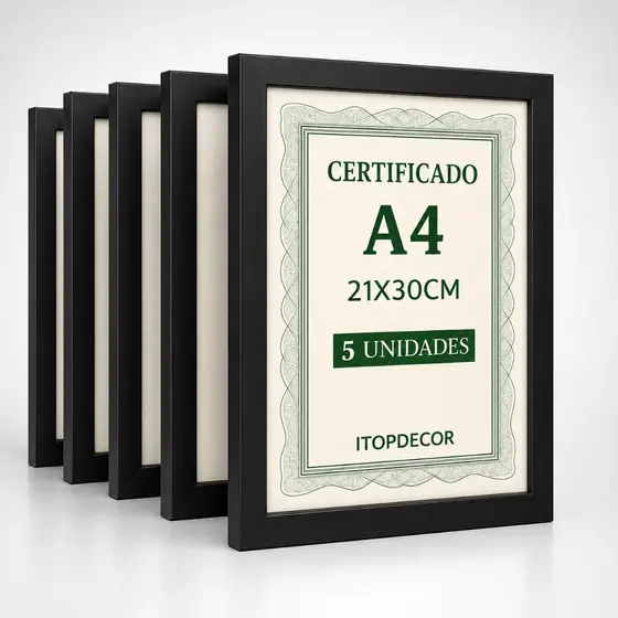 Kit 5 Molduras A4 21x30 Porta Retrato Quadro Decorativo para Fotos Parede Sala Quarto