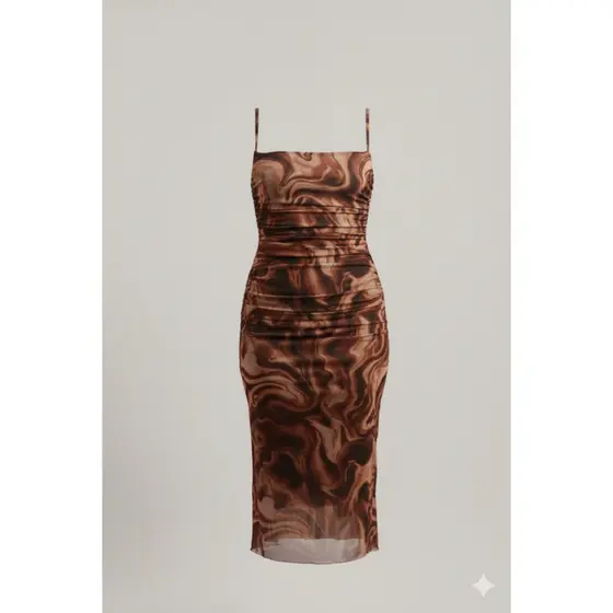 Vestido Tule Marmorizado Feminino Midi Elegante Paty Transparente Alcinha Natal Réveillon Festa