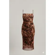Vestido Tule Marmorizado Feminino Midi Elegante Paty Transparente Alcinha Natal Réveillon Festa