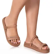 Sandalia papete rasteira feminina com tira pedraria confortável macia tendência do verão