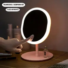 Espelho Maquiagem Base Suporte Acessórios USB Recarregável Mesa Luz Claro Led Portátil Ajustável Oval Retangular