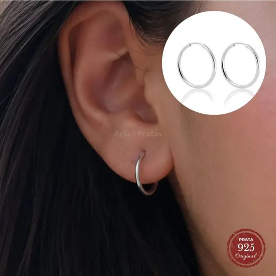 Brinco de Argola Unissex Pequena 14mm em Prata 925 Legítima