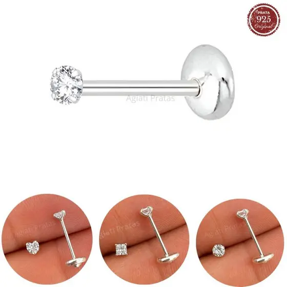 Brinco Infantil ou Cartilagem Ponto de Luz Tarraxa Baby em Prata Legitima 925