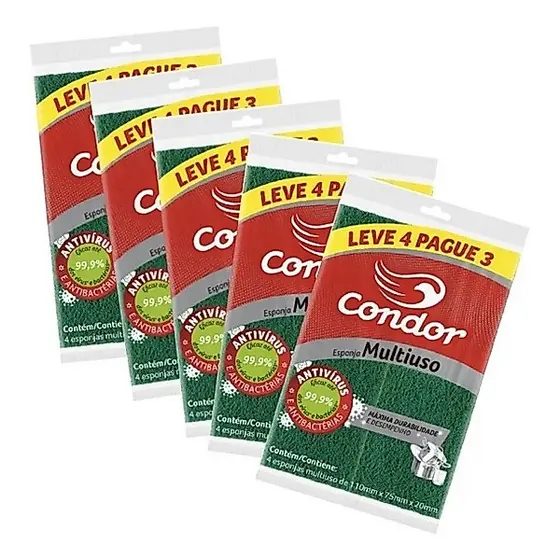 Kit 20 Bucha Esponja De Lavar Louça Dupla Face Multiuso Condor 5 Pacotes Com 4 Unidades