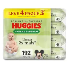 Kit com 04 pacotes de Lenços Umedecidos Huggies Max Clean 48 un (192 Unidades)