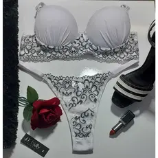 Conjunto Anita de bojo franzido com pala de renda bicolor calcinha fio com alca regulável e frente de renda bicolor