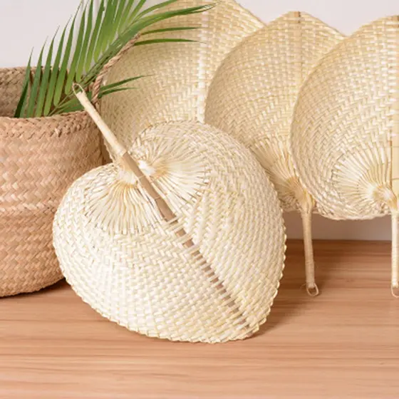Ventiladores Artesanais De Palha Tecida À Mão Decoração De Casa De Bambu De Verão