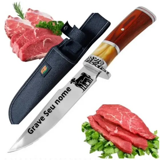 Faca De Caça Pesca Churrasco Luxo Personalizada com seu Nome Gravado