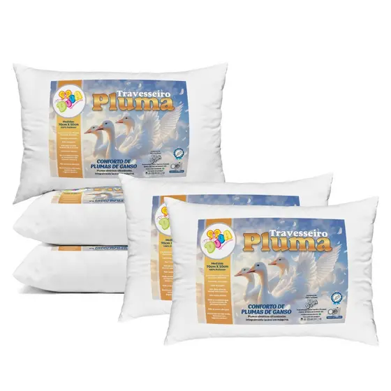 Kit Travesseiro Pluma de Ganso Confortavel e Macio Antiacaro 70x50cm