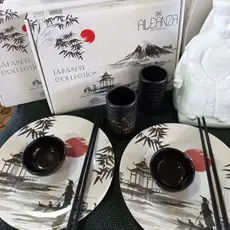 Kit Comida Japonesa 6 Pçs Prato Molheira Hashi Alleanza