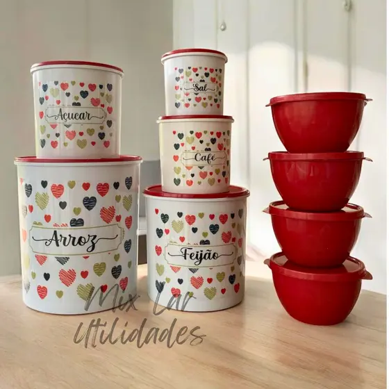 Kit de potes mantimentos cozinha com 5 peças plástico + 4 potes Boll redondos