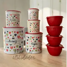 Kit de potes mantimentos cozinha com 5 peças plástico + 4 potes Boll redondos