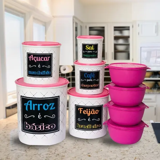 Kit de potes mantimentos com 5 peças + 4 potes redondos para cozinha