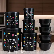 Kit de potes para mantimentos cozinha com 5 peças + 4 potes Boll redondos plástico