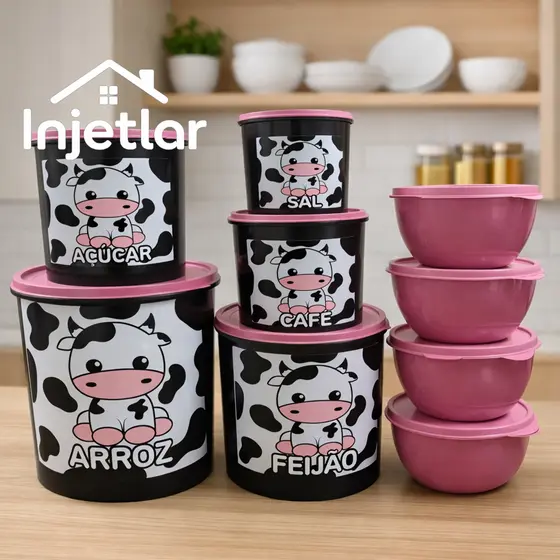 Kit 9 potes de mantimentos de cozinha com potes redondos herméticos