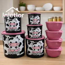 Kit 9 potes de mantimentos de cozinha com potes redondos herméticos