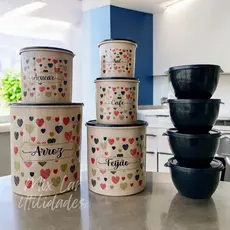 Kit de potes mantimentos com 5 peças de plástico + 4 potes Boll herméticos