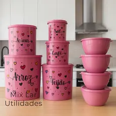 Kit de potes para mantimentos cozinha 5 peças de plástico + 4 potes redondos herméticos