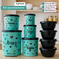 Kit potes mantimentos de cozinha 5 peças + 4 potes plástico decorado