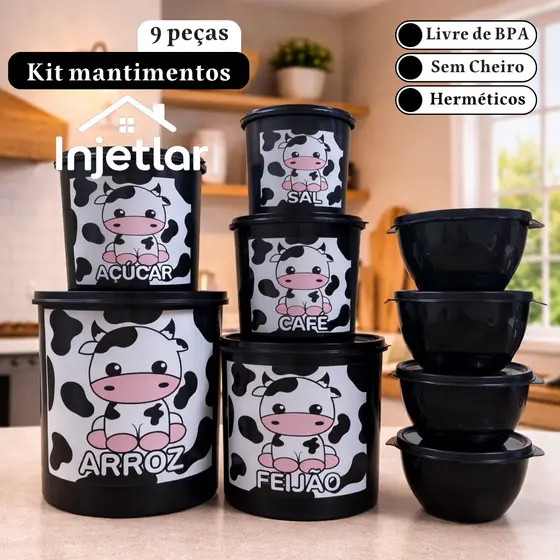 Kit de potes para mantimentos de cozinha com 9 peças