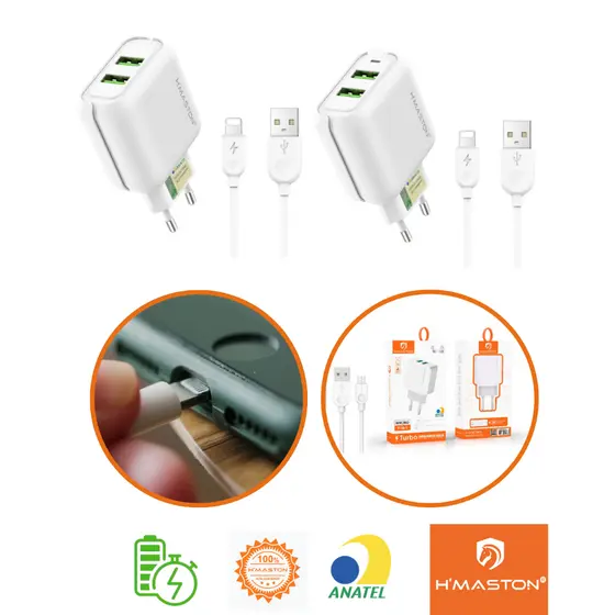kit 2 Carregador IOS (IPHONE)  Turbo Com Cabo de 1 Metro