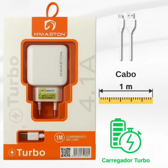 Carregador Turbo conector Tipo-C, modelo Y18-3 USB Duplo  H’Maston com saída 4.8A