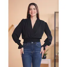BLUSA FEMININA GOLA V PROFUNDA COM ELASTICO NA CINTURA
