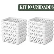Kit Cestos Organizadores Branco Multiuso Empilhável Gaveta, Armário, Cozinha, Lavanderia, Guarda Roupa, Penteadeira