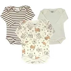 Kit Body Bebê Listrado Marrom e OffWhite Manga Longa 100% Algodão Maternidade Enxoval Hipoalergênico