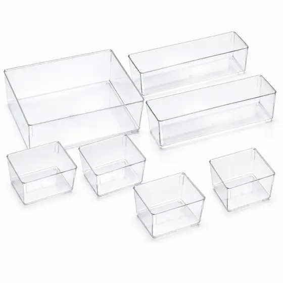 Kit 7 Organizadores Multiuso Gavetas Armários Geladeiras Potes Acrílico Modular