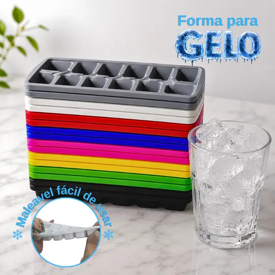Kit Formas Para Gelo de Plástico Multiuso Flexivel Resistente Para Bebidas 12 Cavidades
