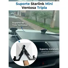 Suporte Antena Starlink Mini Carro Caminhão Painel Ventosa Tripla Acessório Profissional Articulado