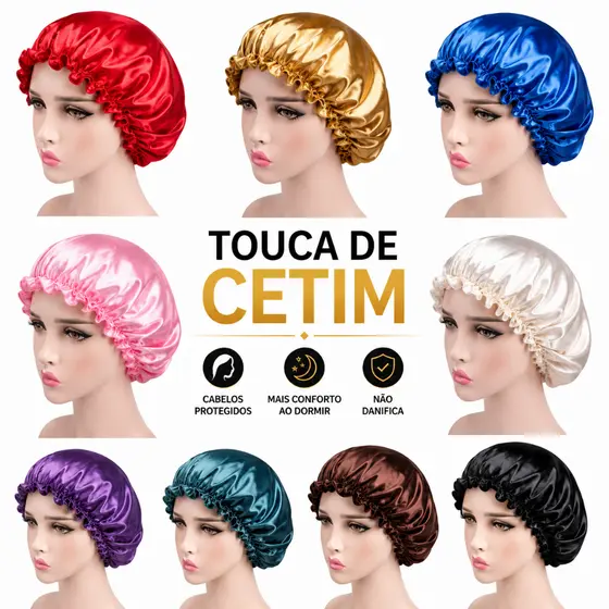 Kit Touca de Cetim Para Dormir Antifrizz Proteção Capilar Cores Aleatórias