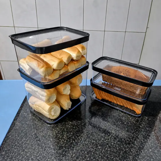 Kit 4 Potes Herméticos Helsim Porta Pães Torradas e Pão de Forma Organizador de Cozinha