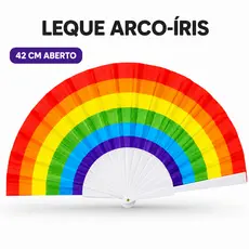 Leque Arco Íris LGBTQIA+ 42cm Carnaval Parada Gay Festa Pride Colorido Premium