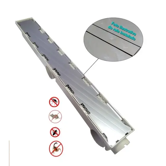 Ralo Linear 6x50cm Invisível Anti Inseto Sifonado Com Base Em Aço Inox Para Colar Piso ou Porcelanato