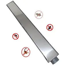 Ralo Linear 6x50cm Sifonado Oculto Cinza Para Banheiros Com Tela Anti Insetos e Grelha Cega Em Inox Polido