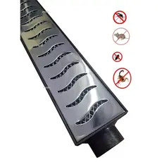 Ralo Linear 6x50cm Sifonado com Caixa Coletora Preta, Tela Anti Insetos Em Aço Inox Polido