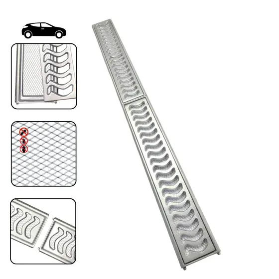 Ralo Grelha Pluvial Linear Elite 10x50cm Em Alumínio Reforçada Com Tela Anti Insetos e Caixilho Para Fixação