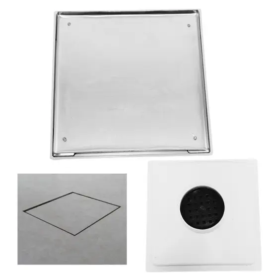 Ralo Quadrado 20x20 em Inox 304 Oculta/Cola Piso Ideal para Banheiros