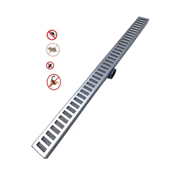 Ralo Linear Sifonado 5x70cm Anti Insetos Com Grelha Em Alumínio Para Banheiros cinza