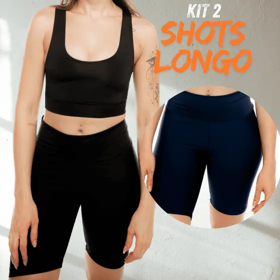 Kit 2 Shorts Longo Legging Suplex Liso Academia Crossfit Corrida Cós Alto