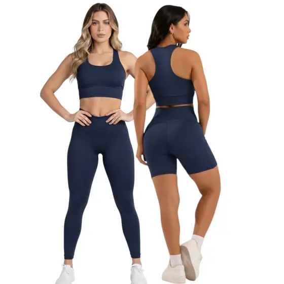 Kit 4 peças 1 Calça Leeging + 1 Short curto + 2 tops Fitness Academia