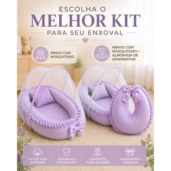 Ninho Redutor Bebê com Mosquiteiro | Kit Ninho + Almofada Amamentação | Capa Avulsa com BABADO